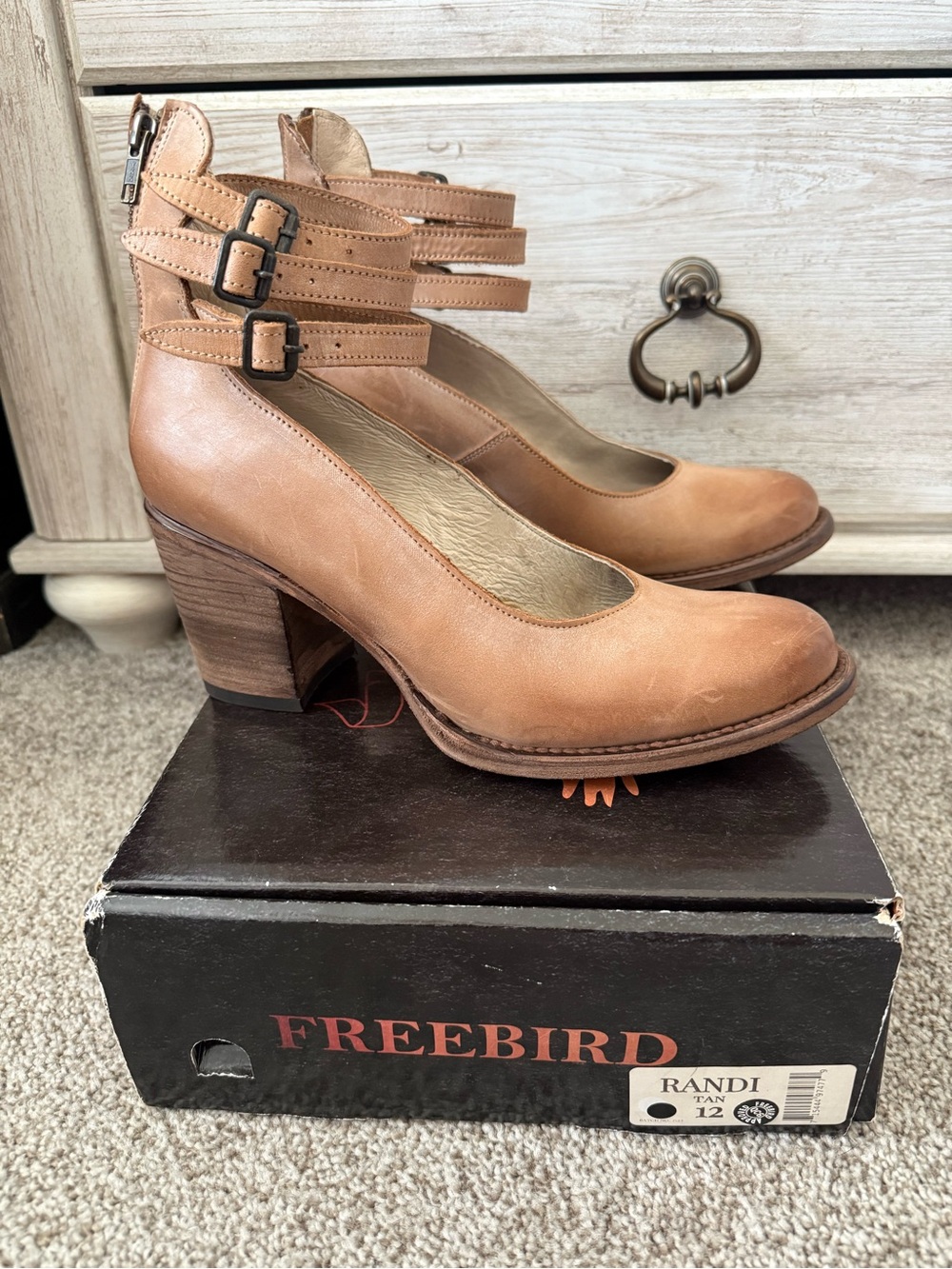 freebird Tan Leather Strappy Block-Heel Pumps